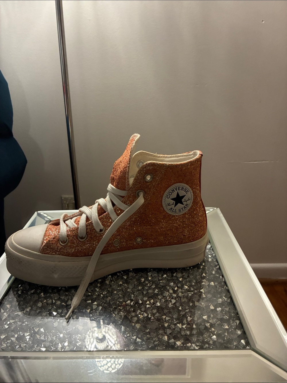 Converse Kids High Top Glitter Sneaker in Coral Orange
